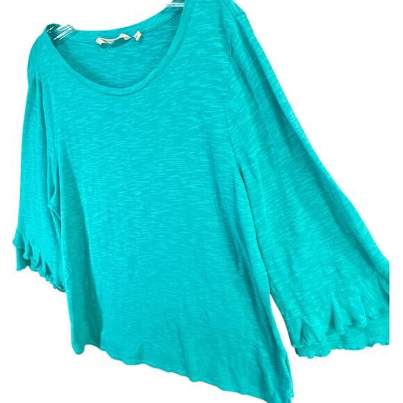 Soft Surroundings Erin Tunic Top Womens 1X Teal Green Linen Blend Ruffles Breezy - Picture 3 of 15
